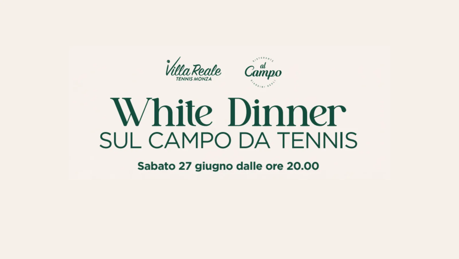 White Dinner sul campo da tennis – Sabato 27 giugno dalle ore 20.00